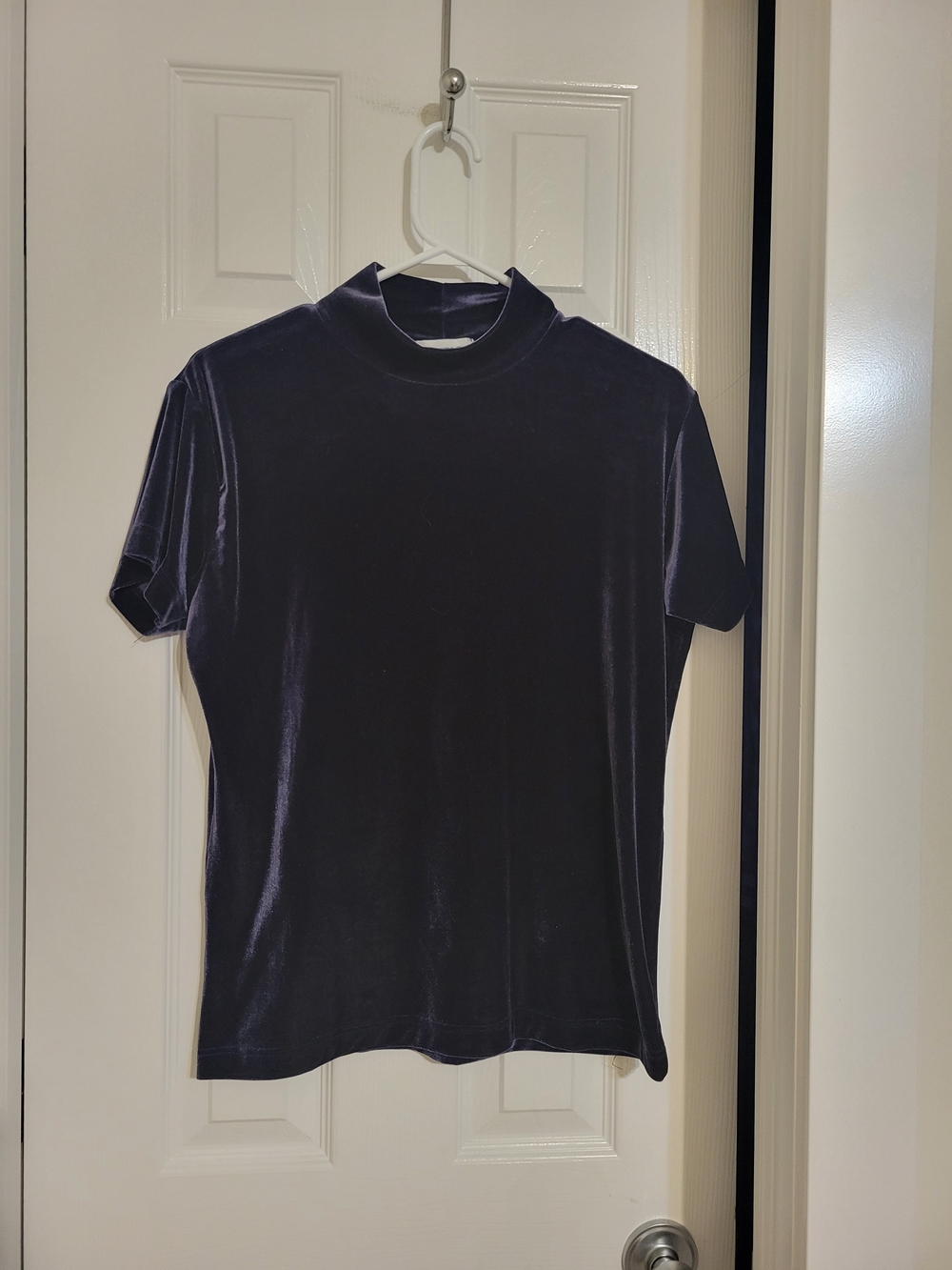 Principles Women's Velvet Short Sleeve Mock Neck Shirt - Purple - Picture 2 of 3